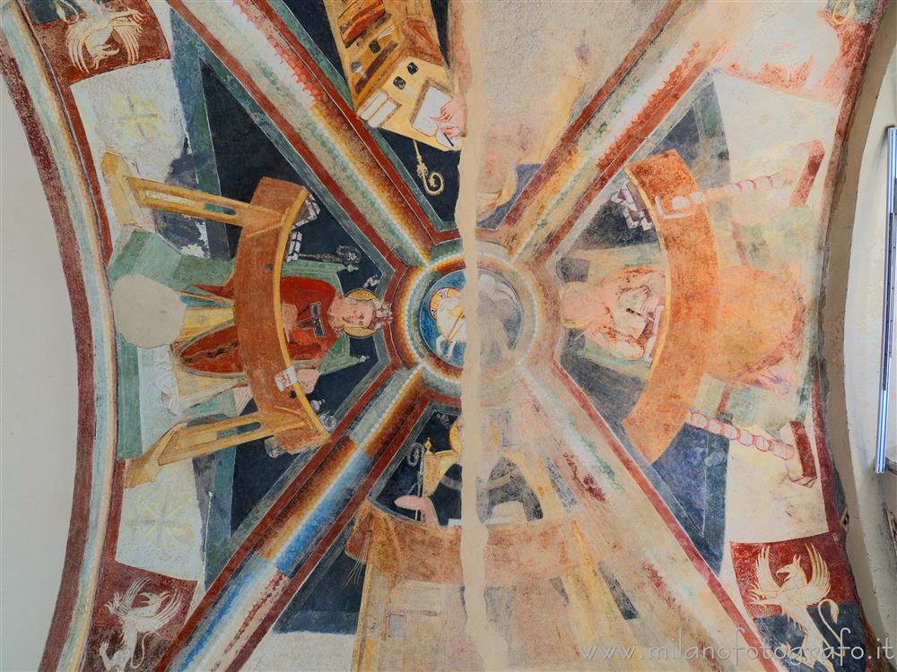 Vimercate (Monza e Brianza, Italy) - Frescoes of the fourteenth century on the ceiling of the sacristy of the Church of Santo Stefano